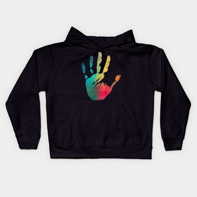 Rainbow color handprint Kids Hoodie by AdiDsgn